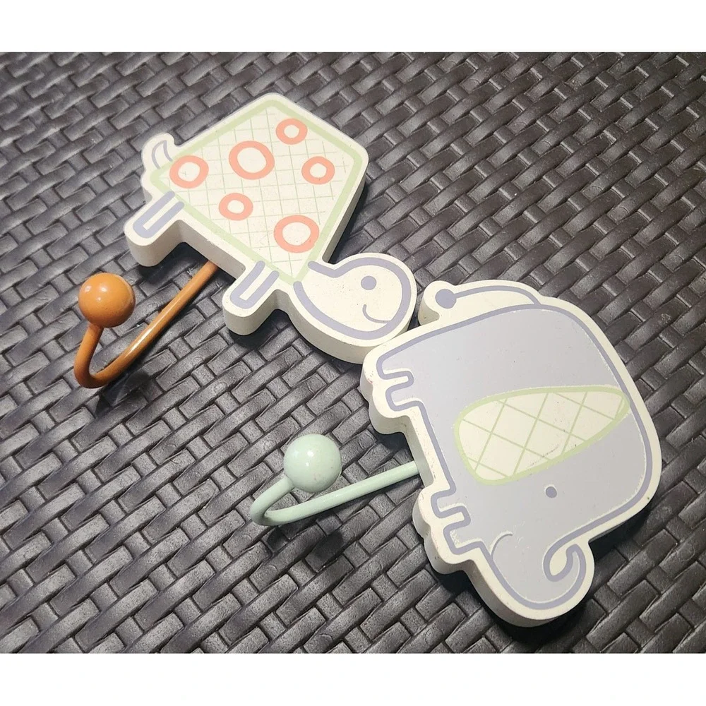 Set of 2 Kids Animal Wall Hooks – Elephant & Turtle Nursery Decor